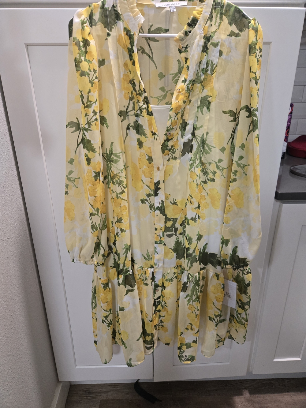 Julia Jordan Yellow Floral Tiered Ruffled Long Sleeve Dress